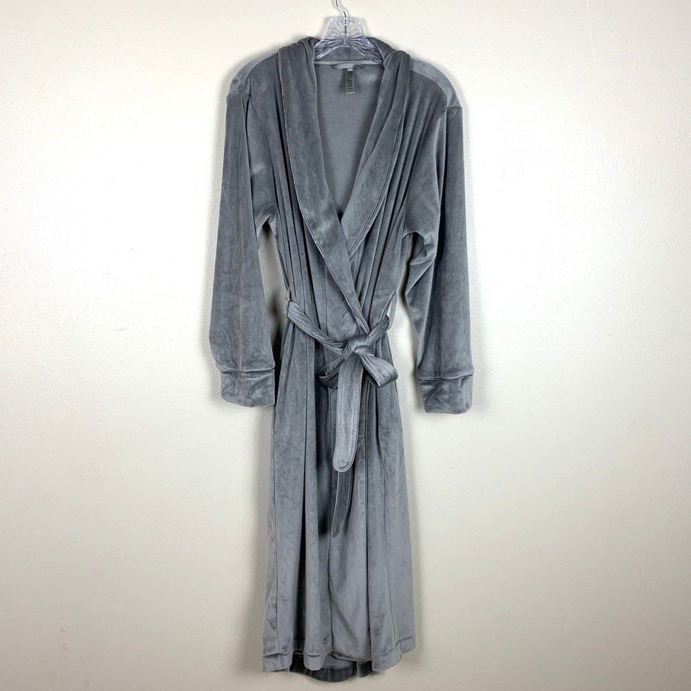 Skims Bathrobe Size S Velour Long Gray Lounge Pockets Soft Cozy Robe Belted